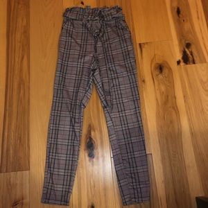 Plaid front tie pants